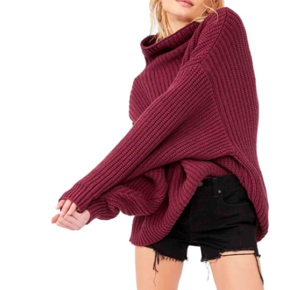 Free People Sweaters - Free People Women's Maroon swim too deep Turtleneck Sweater size small